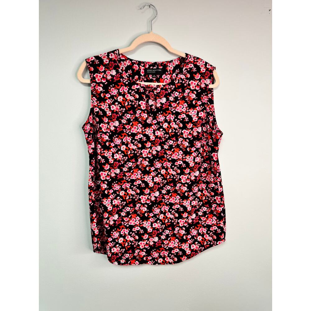 EUC! Jones New York Collection Sleeveless Floral Blouse Size 10 - Pink & Black